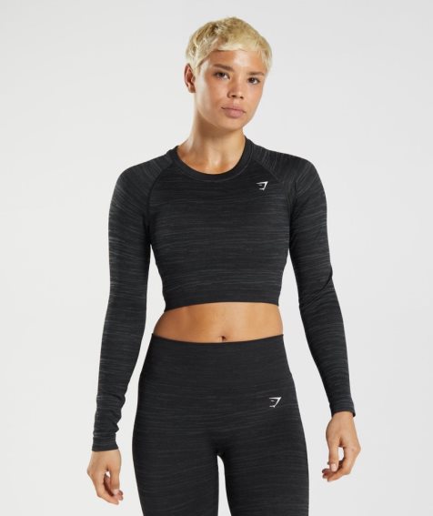 Przycięte Topy Gymshark Adapt Marl Seamless Long Sleeve Damskie Czarne | PL 367SYP